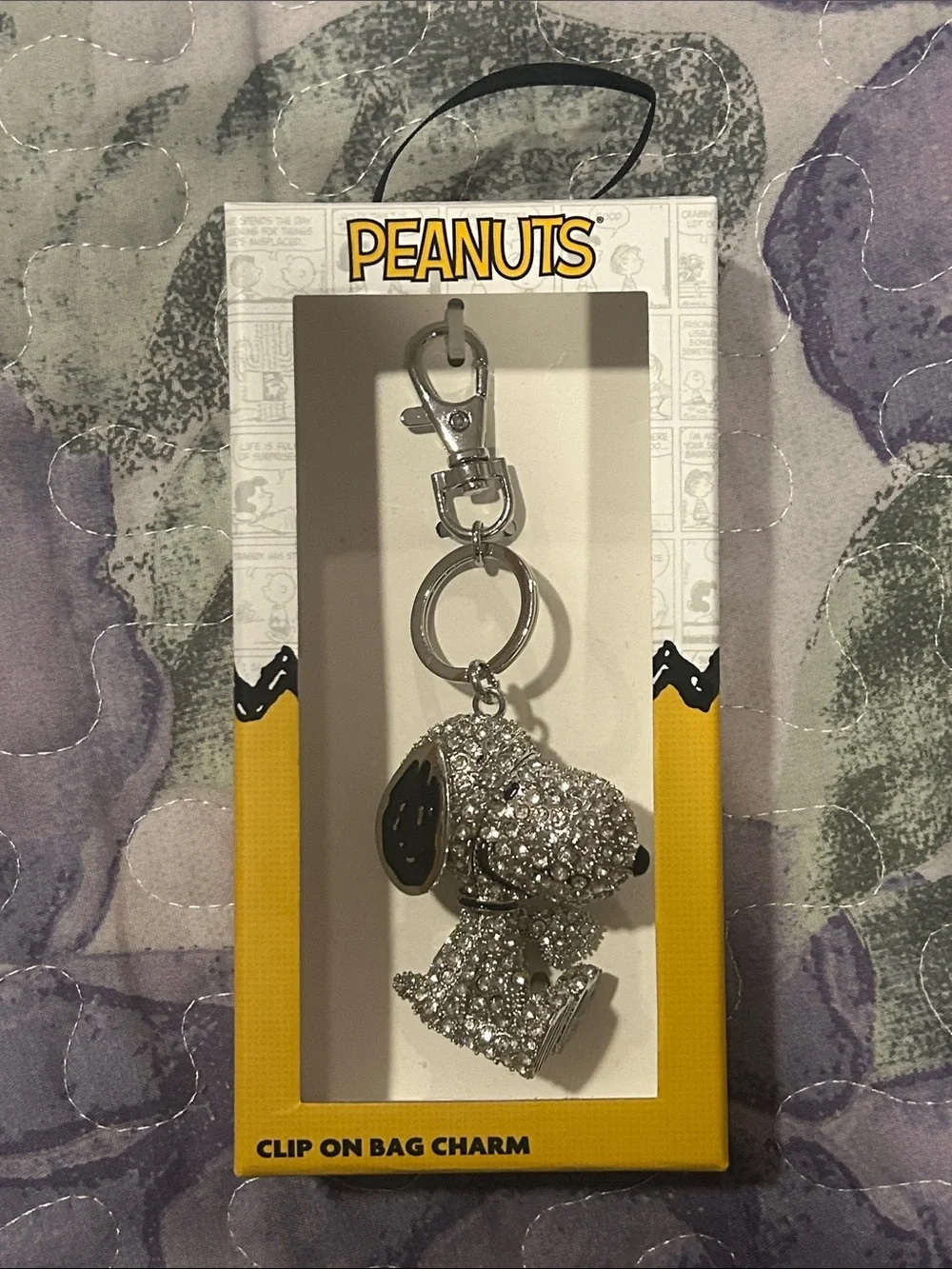 Peanuts Silver Rhinestone Snoopy Clip-On Bag Charm